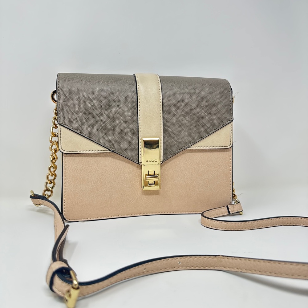 Aldo Tan and Cream Crossbody Bag with Gold Accents